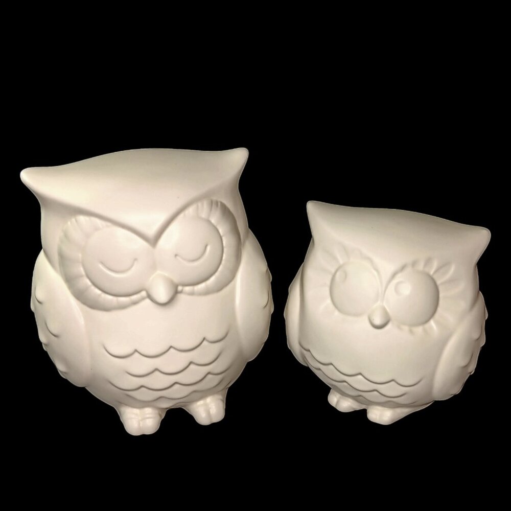 White Ceramic Owl Figurines Set Of Two Hallmark Large And Medium Bird Decor